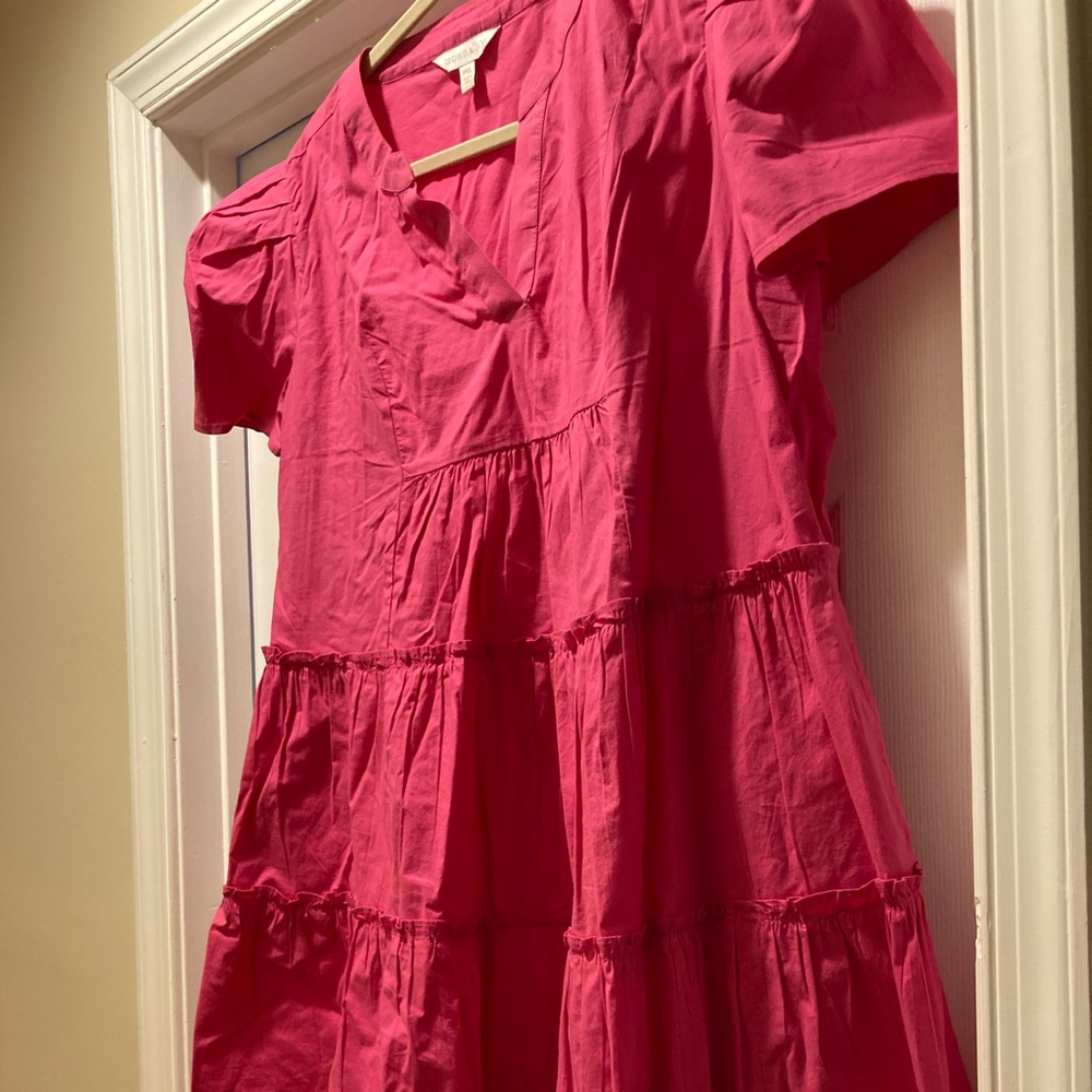 crown & ivy Bright Pink Tiered Casual Dress